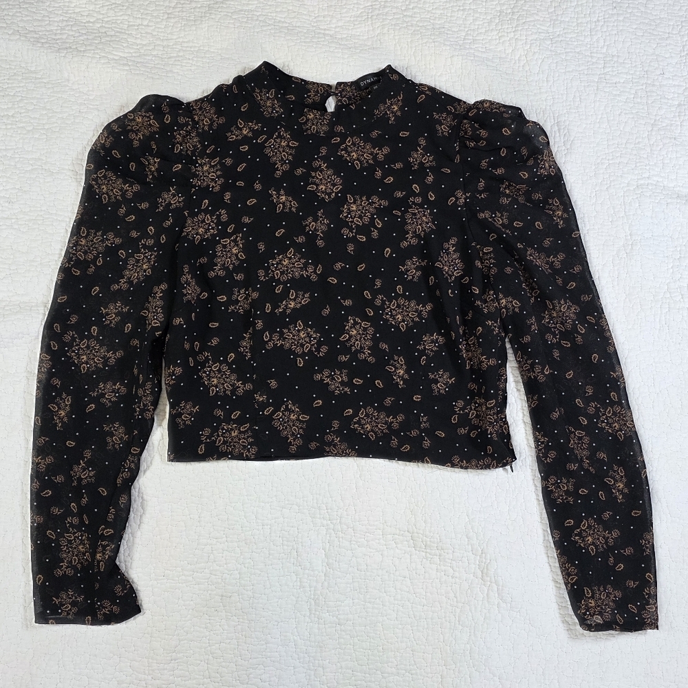 Dynamite Long Sleeve Puffed Shoulder Flower And Paisley Print Blouse